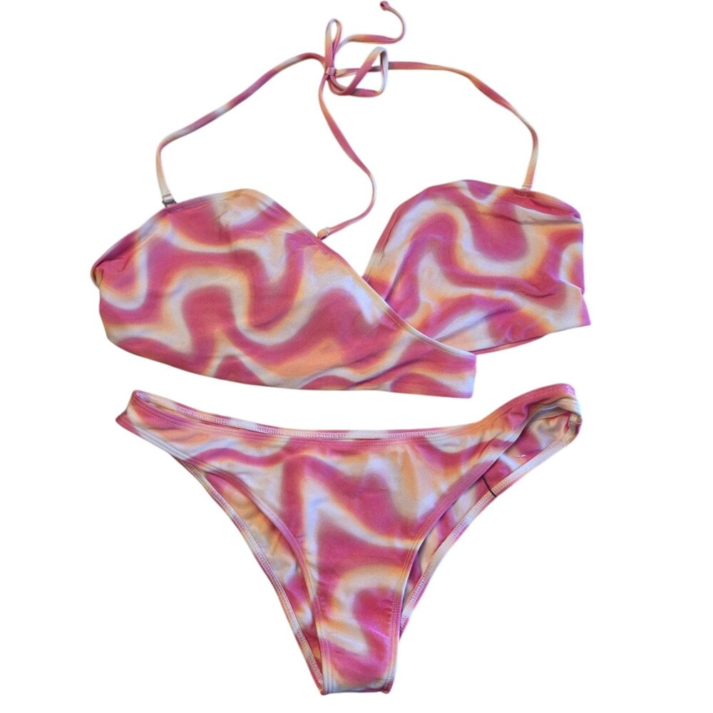 NWT JMP The Label Retrowave Bikini Set Size XL Orange Pink Malibu Bottoms
